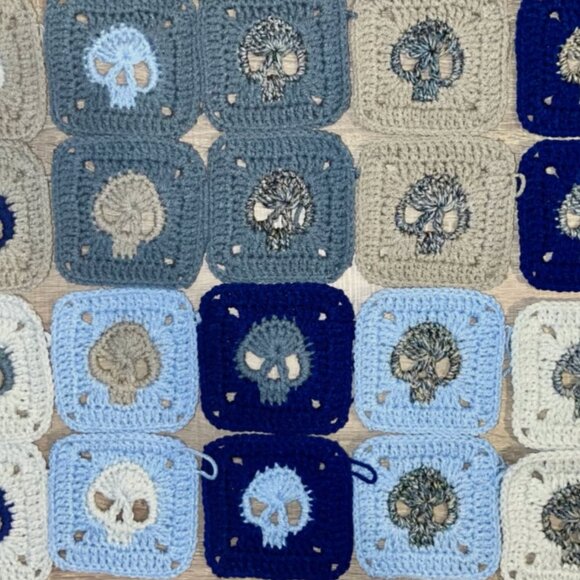 Handmade | Other | Lot Of 2 45 Assorted Blues Crochet Skull Granny ...